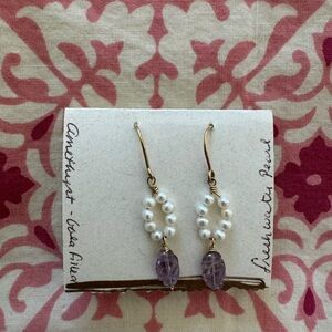 Freshwater Pearl and Amethyst Gemstone Earrings